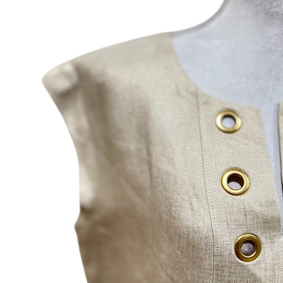 J crew metallic gold linen Dress grommet detail split neck front pockets size 16 - Picture 6 of 10